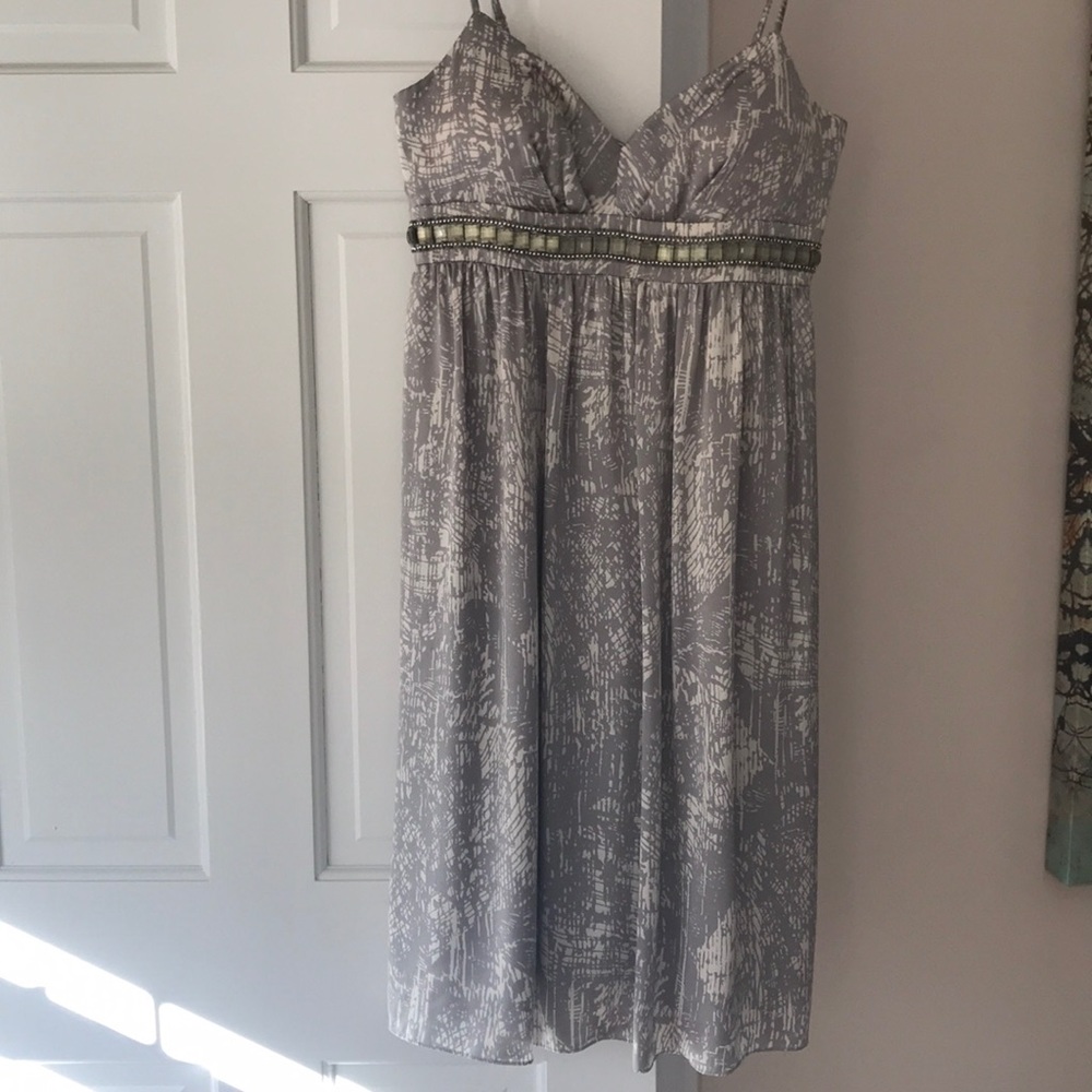 Silver and off-white silk dress with beading